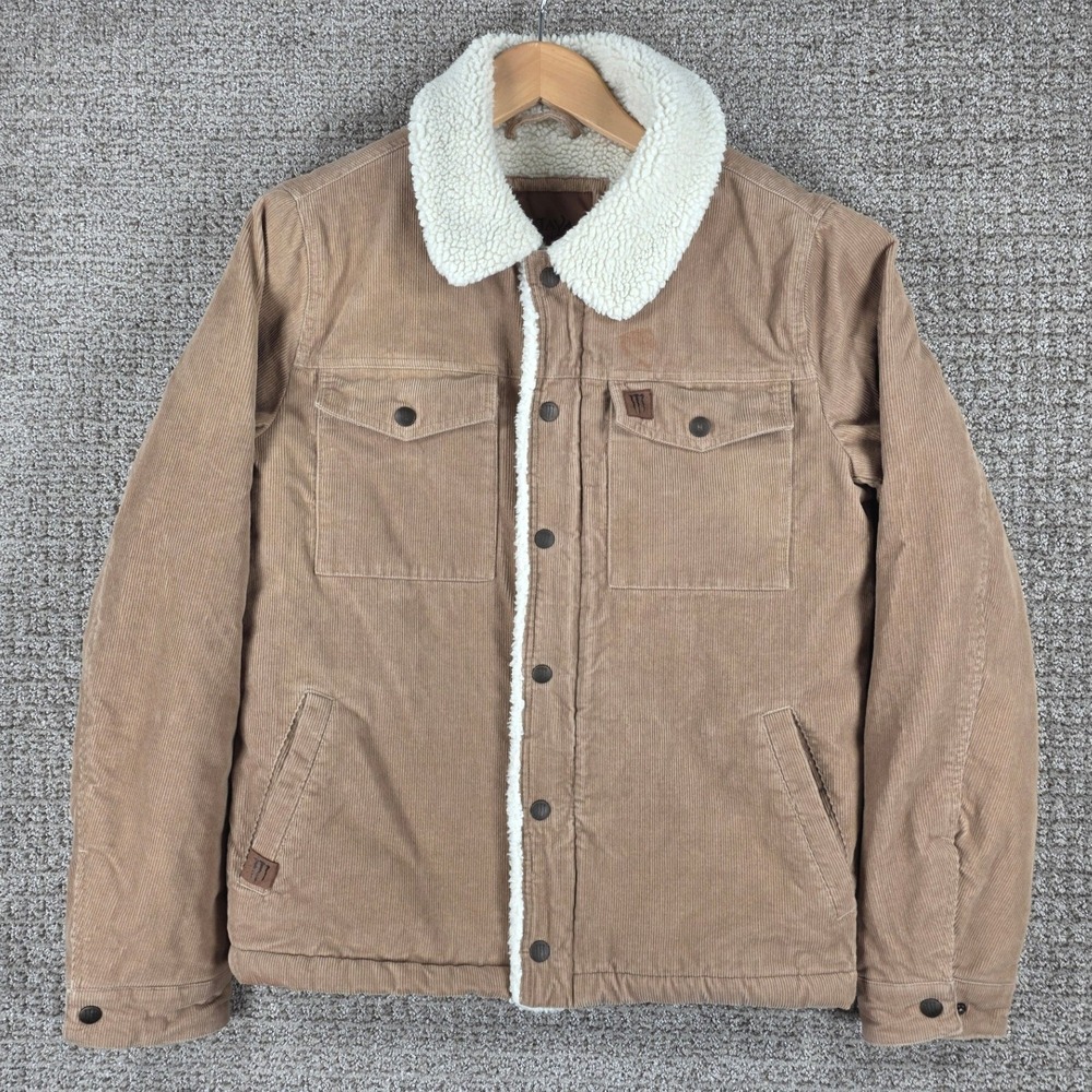 Java Monster Energy Corduroy Sherpa Lined Trucker Jacket Mens Small Tan Brown